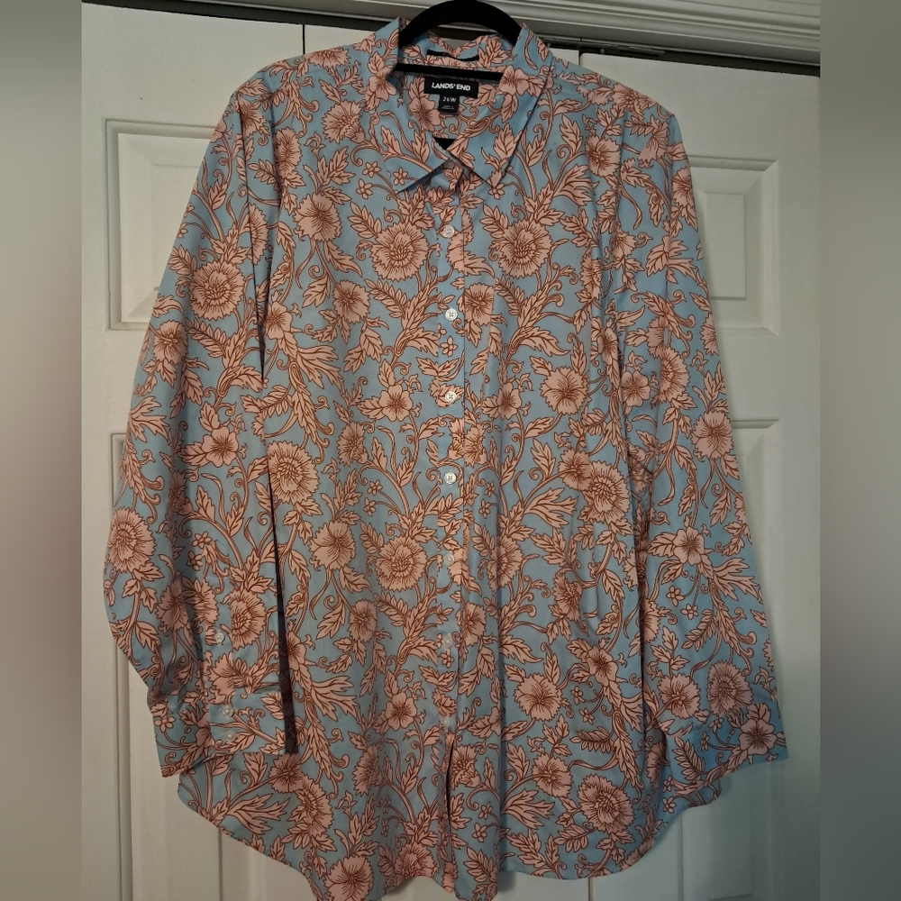 Land's End Women's Blue Button Up Shirt 26W